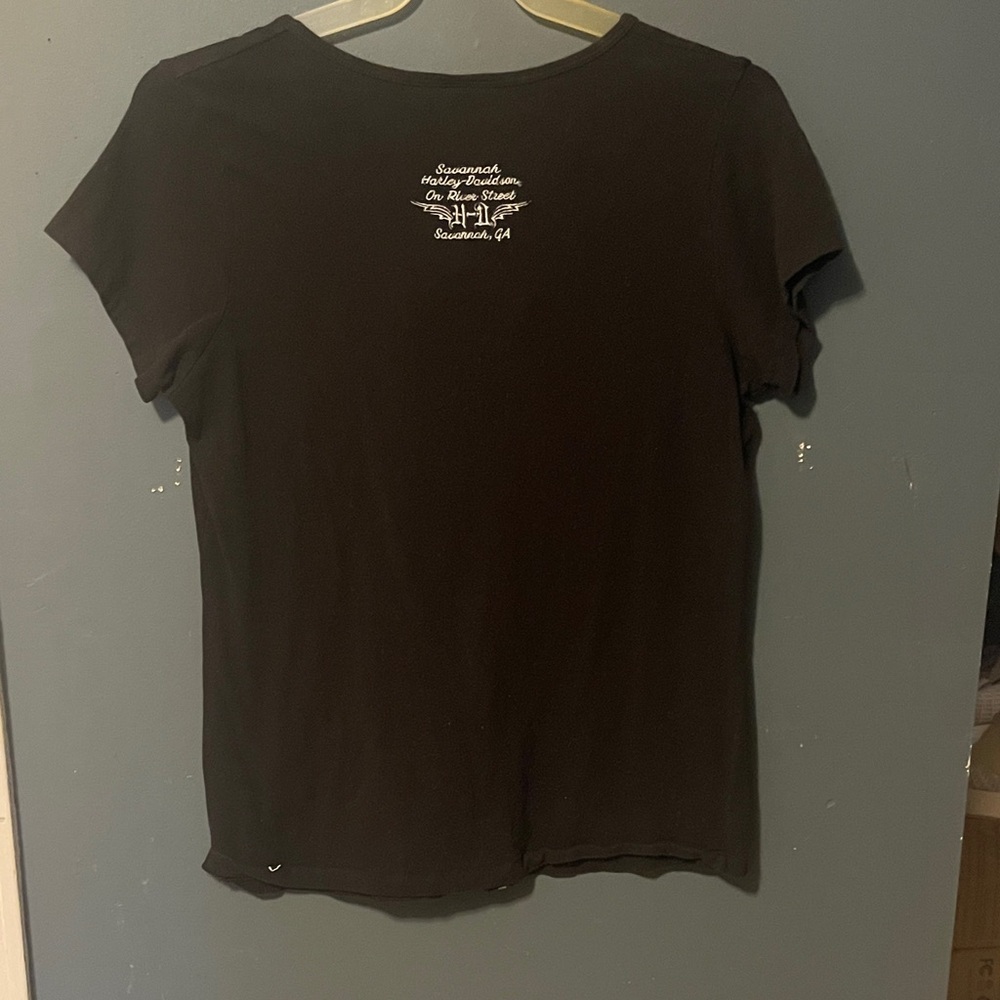 Harley-Davidson Women's Black V-Neck Zip Tee - Picture 2 of 3